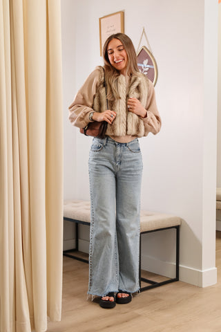 Tan Fur cropped vest, fur animal pattern vest, tan vest