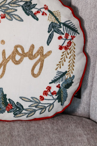 Circle joy pillow, Christmas joy pillow, circle pillow, holiday pillow