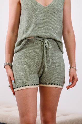 Green shorts, knit shorts, shorts
