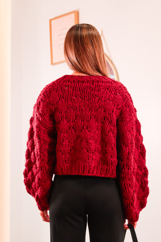 Chunky Red cardigan, Cropped red cardigan, open cropped cardigan, red cardigan