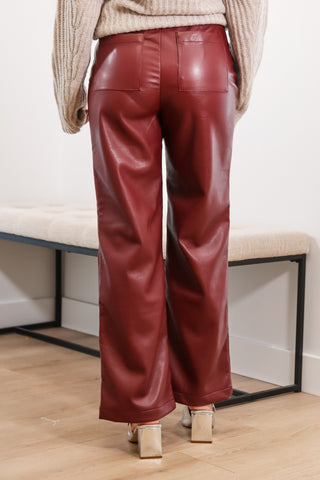 red pants, red faux leather pants, faux leather pants, fall pants, high rise faux leather pants