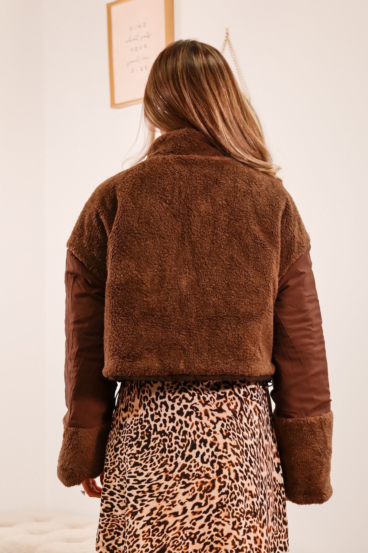 Cropped fall jacket, cropped brown jacket, brown jacket, fur brown jacket, comfortable brown coat, trendy coat