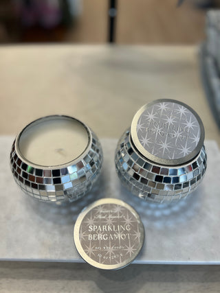 disco ball style jar, sparkling bergamot scent, silver jar, super cute
