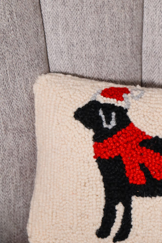 Black lab holiday pillow, cream pillow, festive throw pillow, holidays pillow