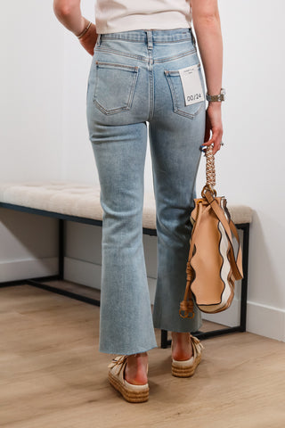 Crop flare jeans, light wash jeans, high rise jeans