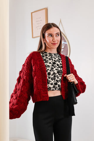 Chunky Red cardigan, Cropped red cardigan, open cropped cardigan, red cardigan