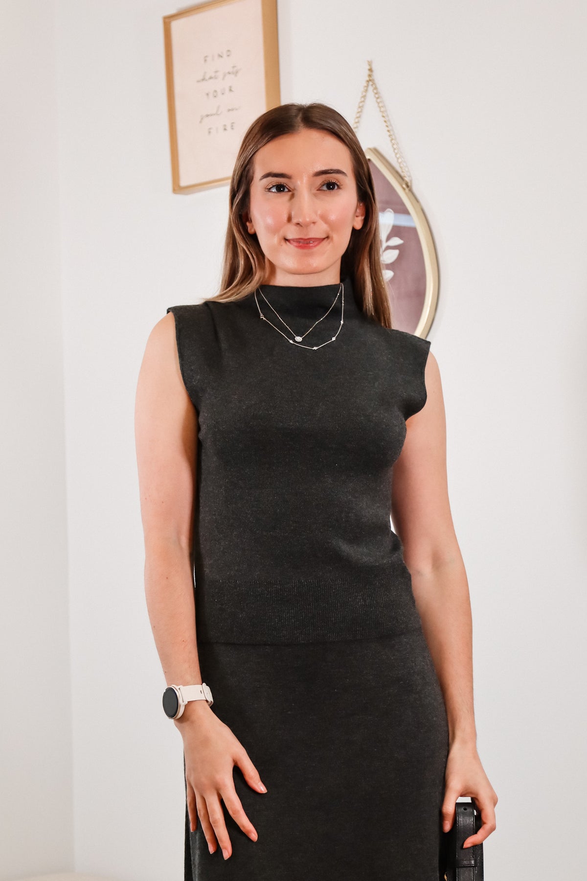 mock neck top, grey mock neck top, gray mock neck top, dark grey mock neck top, matching skirt set, fall tops, grey fall tops, gray fall tops, dark grey fall tops, dark gray fall tops, fall sets, grey fall sets, gray fall sets