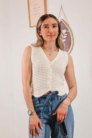 Sweater vest, v neck top, white vest, white top