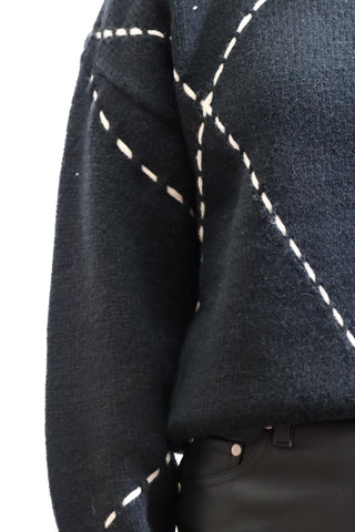 Black sweater with white stitching, Black fall sweater, Fall sweater, White stitched sweater