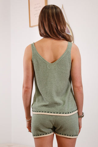 Tank top, knit tank top, green tank top, v neck tank top, v neck top