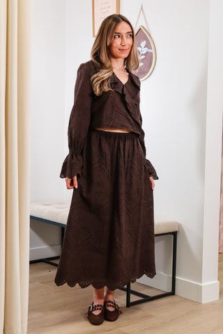 Cute brown Fall long  skirt for fall, Fall brown skirt, Brown fun textured skirt for fall, Brown skirt