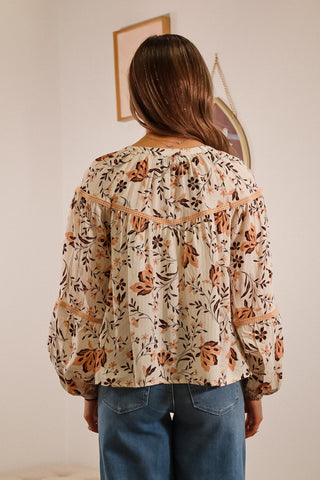 blouse, long sleeve tops, floral tops, V-neck tops