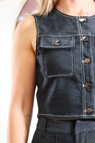 Cropped top, cropped troubleshooter navy top, navy top, navy top with buttons, perfect everyday navy top, work set outfit navy