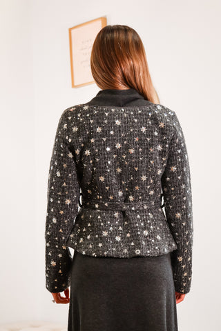 jacket top, grey jacket top, square neck op, grey square neck top, fall tops, detailed fall top