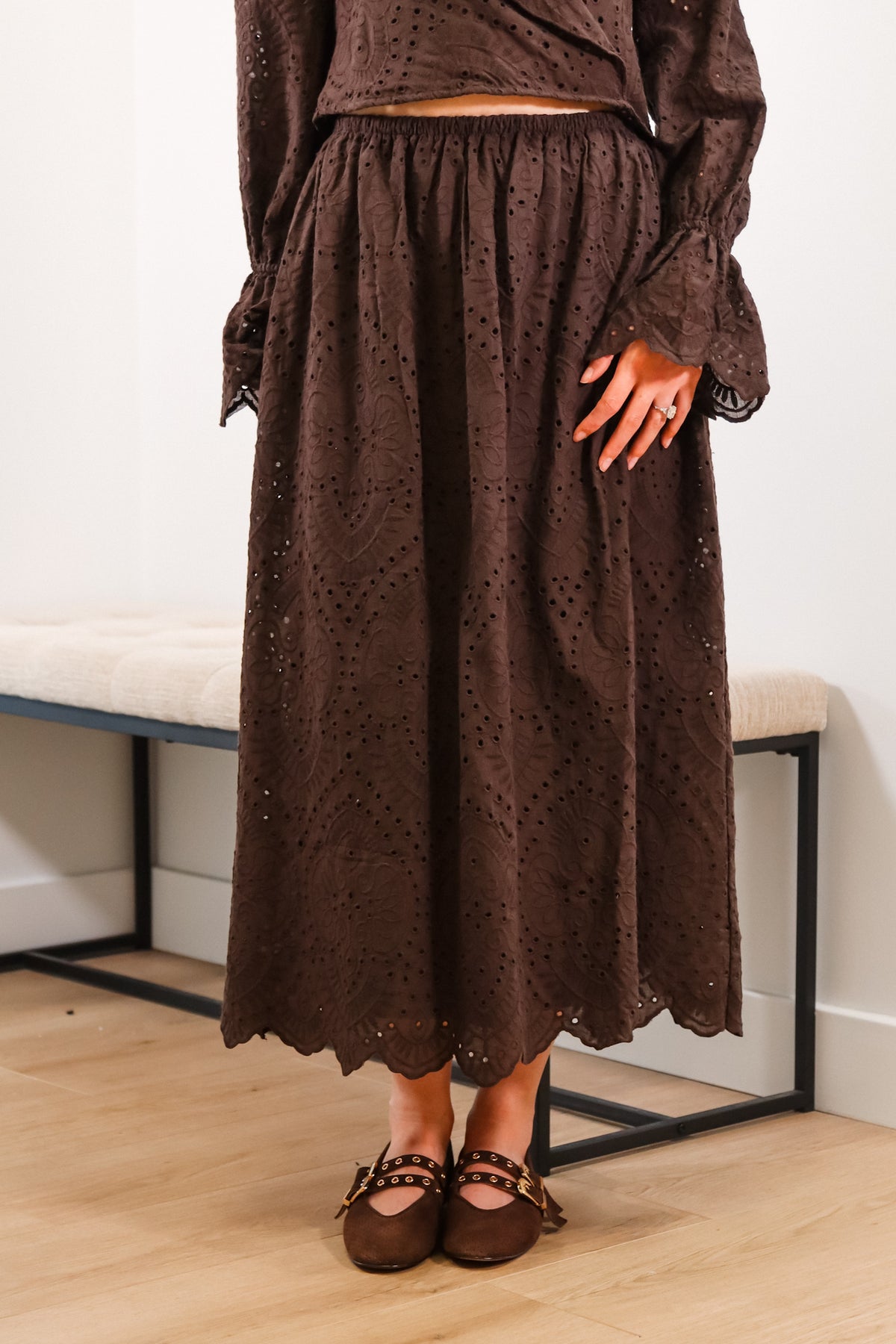 Cute brown Fall long  skirt for fall, Fall brown skirt, Brown fun textured skirt for fall, Brown skirt