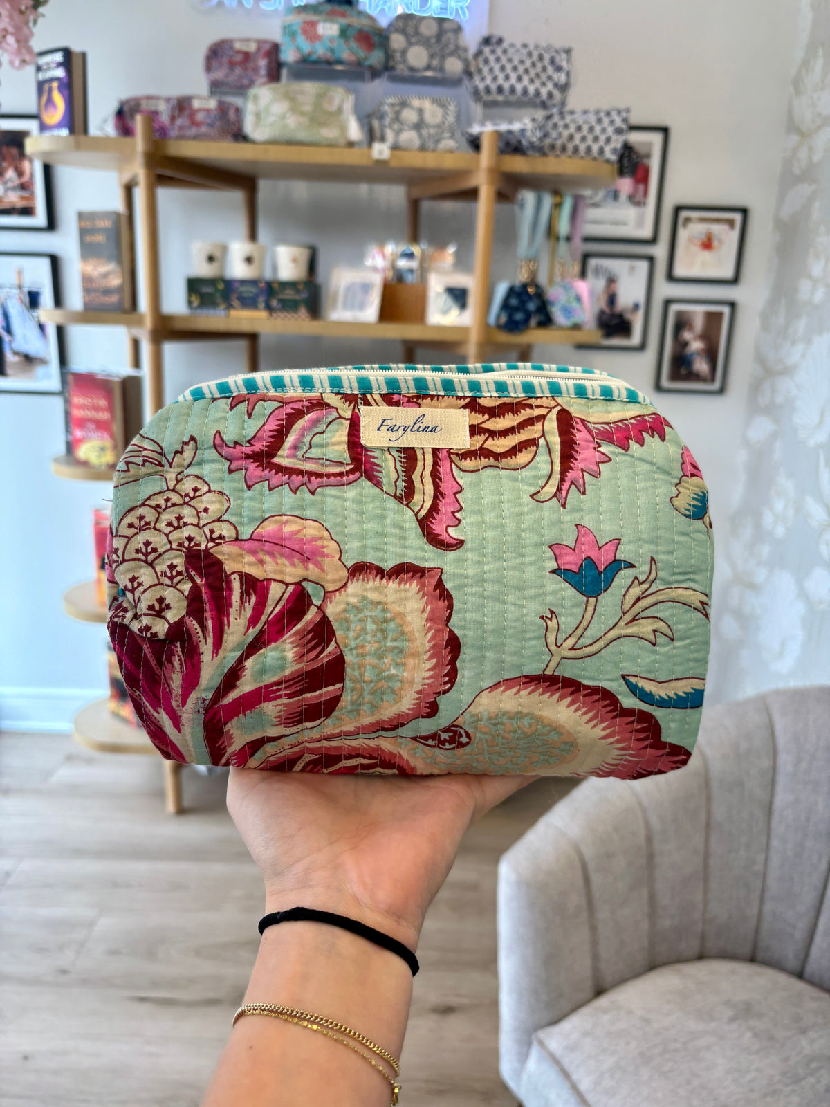 Quilted Pouch - Large - Blue Floral