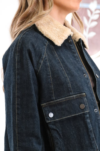 Denim jacket, cropped denim jacket, fall jacket, fall outfit inspo, jacket with fur collar