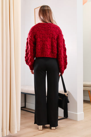 Chunky Red cardigan, Cropped red cardigan, open cropped cardigan, red cardigan