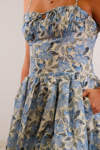 Mini dress, blue dress, blue mini dress, floral dress, floral mini dress, summer dress