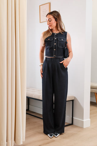 Cropped top, cropped troubleshooter navy top, navy top, navy top with buttons, perfect everyday navy top, work set outfit navy