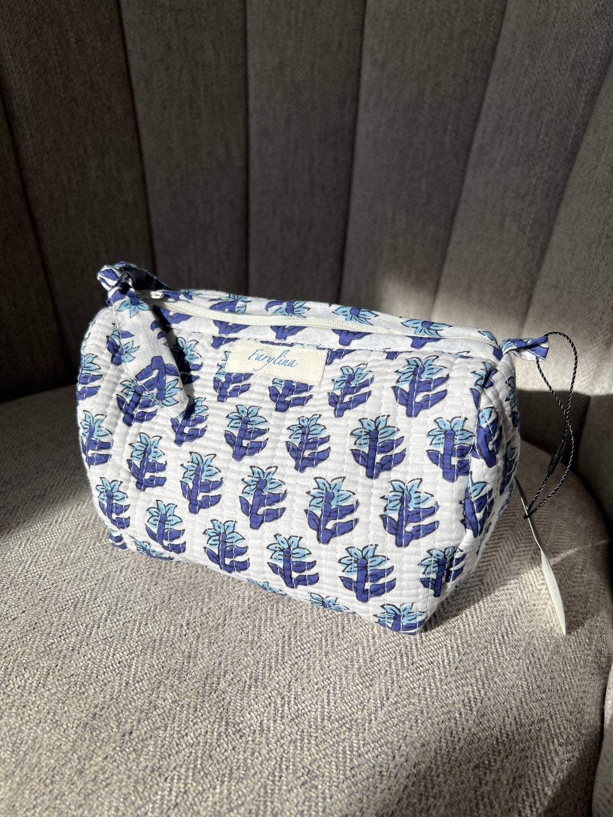 Quilted Cosmetic Pouch - Medium - Blue