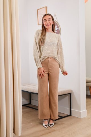 sweater, fall sweater, boatneck sweater, light green sweater, fall outfit insposuede pants, beige suede pants, faux suede pants, beige faux suede pants, fall pants, beige pants