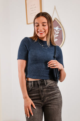 Mellow Mock Neck Short Sleeve Knit Top