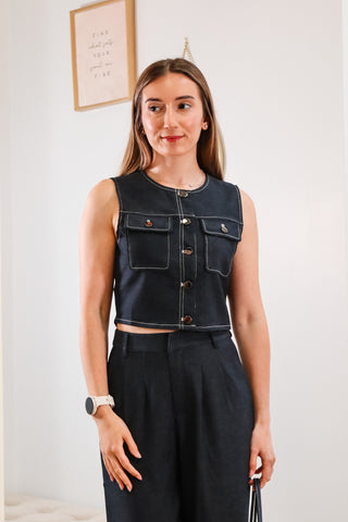 Cropped top, cropped troubleshooter navy top, navy top, navy top with buttons, perfect everyday navy top, work set outfit navy