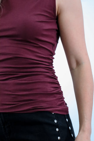 Red tight fit top, scrunch red top, high neck tank top, red or brown tank top, fun fall thank top