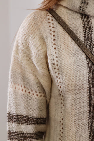 Turtle neck sweater with black and white strips, fall turtle neck sweater, sweater with different colored strips