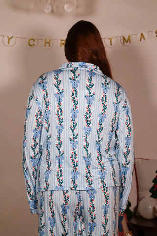 Pajama sets, holiday pajama sets, blue pajama sets, holiday gift ideas, button down pajama sets, blue button down pajama sets, birthday gift ideas