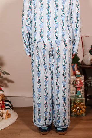 Pajama sets, holiday pajama sets, blue pajama sets, holiday gift ideas, button down pajama sets, blue button down pajama sets, birthday gift ideas