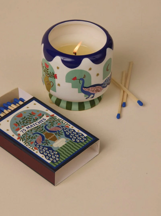 A Dopo 8 oz Handpainted "Peacock" Ceramic - Misted Lime