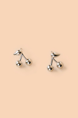 silver cherry stud earrings
