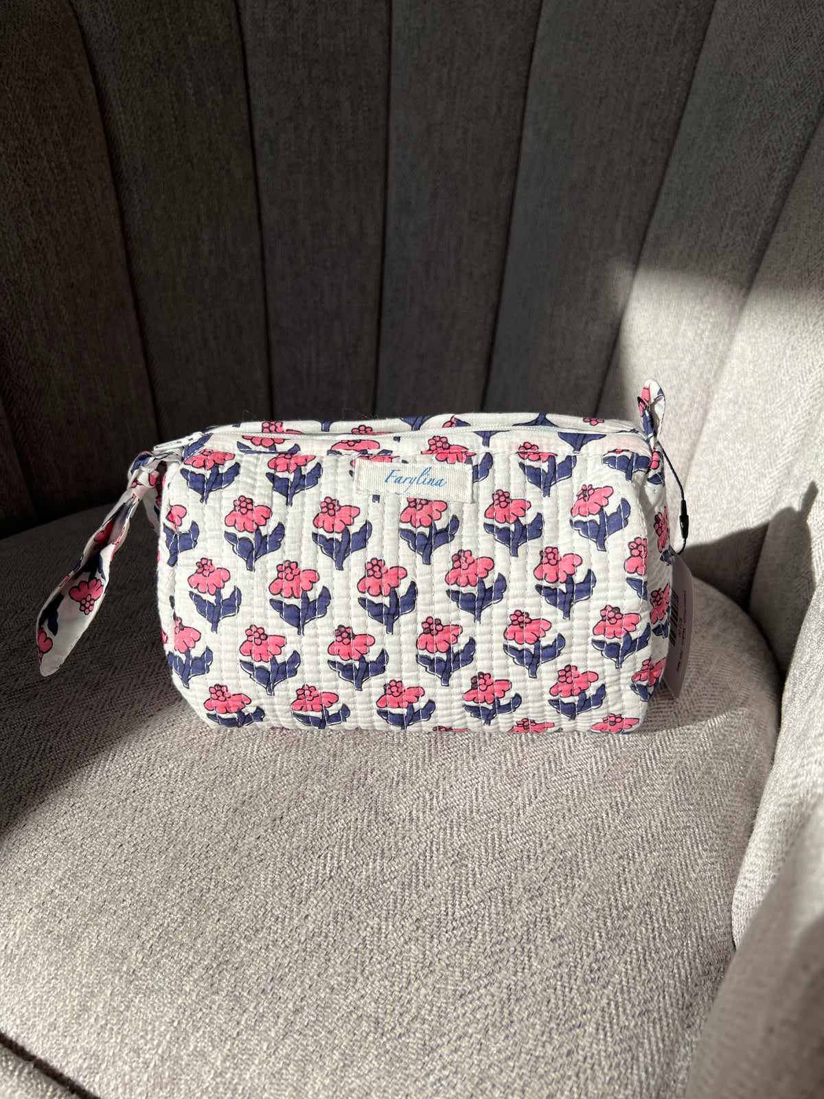 Quilted Pouch - Medium - Pink Navy