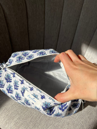 Quilted Cosmetic Pouch - Large - Blue