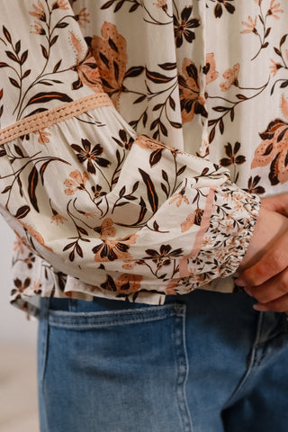blouse, long sleeve tops, floral tops, V-neck tops