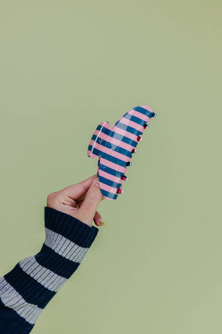 POLKA DOT & STRIPED OVERSIZED CLAWS: BROWN AND CREAM STRIPED