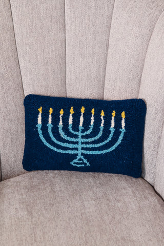 Hanukkah pillow, blue manorah pillow