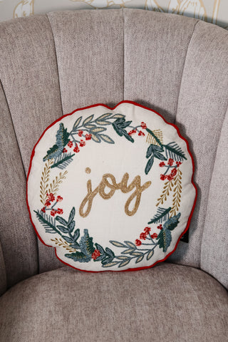 Circle joy pillow, Christmas joy pillow, circle pillow, holiday pillow