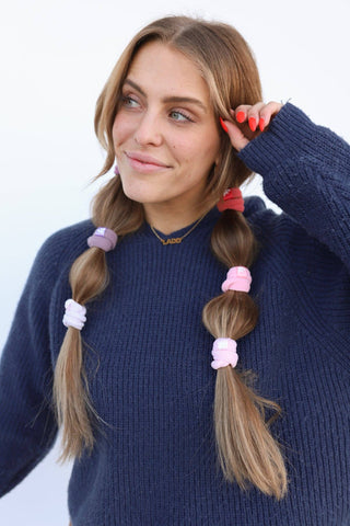 cute hair ties, colorful hair ties, thick hair ties, kaxi hair ties, hair ties that dont tip out your hair, hair ties that dont leave bumps in your hair, hair ties good for thick hair