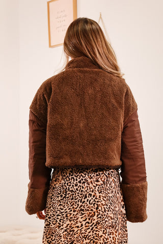 Cropped fall jacket, cropped brown jacket, brown jacket, fur brown jacket, comfortable brown coat, trendy coat