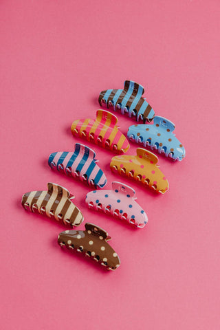 POLKA DOT & STRIPED OVERSIZED CLAWS: BROWN AND CREAM STRIPED