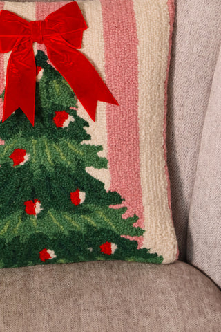 Christmas tree pillow,pillow, throw pillow, pink pillow, pink tree pillow with a bow