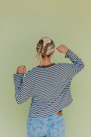 POLKA DOT & STRIPED OVERSIZED CLAWS: BROWN AND CREAM STRIPED