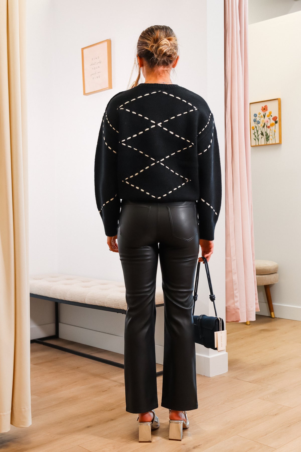 
Black sweater with white stitching, Black fall sweater, Fall sweater, White stitched sweater