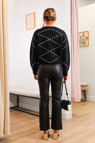 
Black sweater with white stitching, Black fall sweater, Fall sweater, White stitched sweater