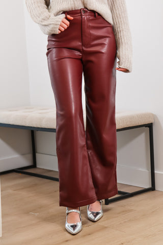 red pants, red faux leather pants, faux leather pants, fall pants, high rise faux leather pants