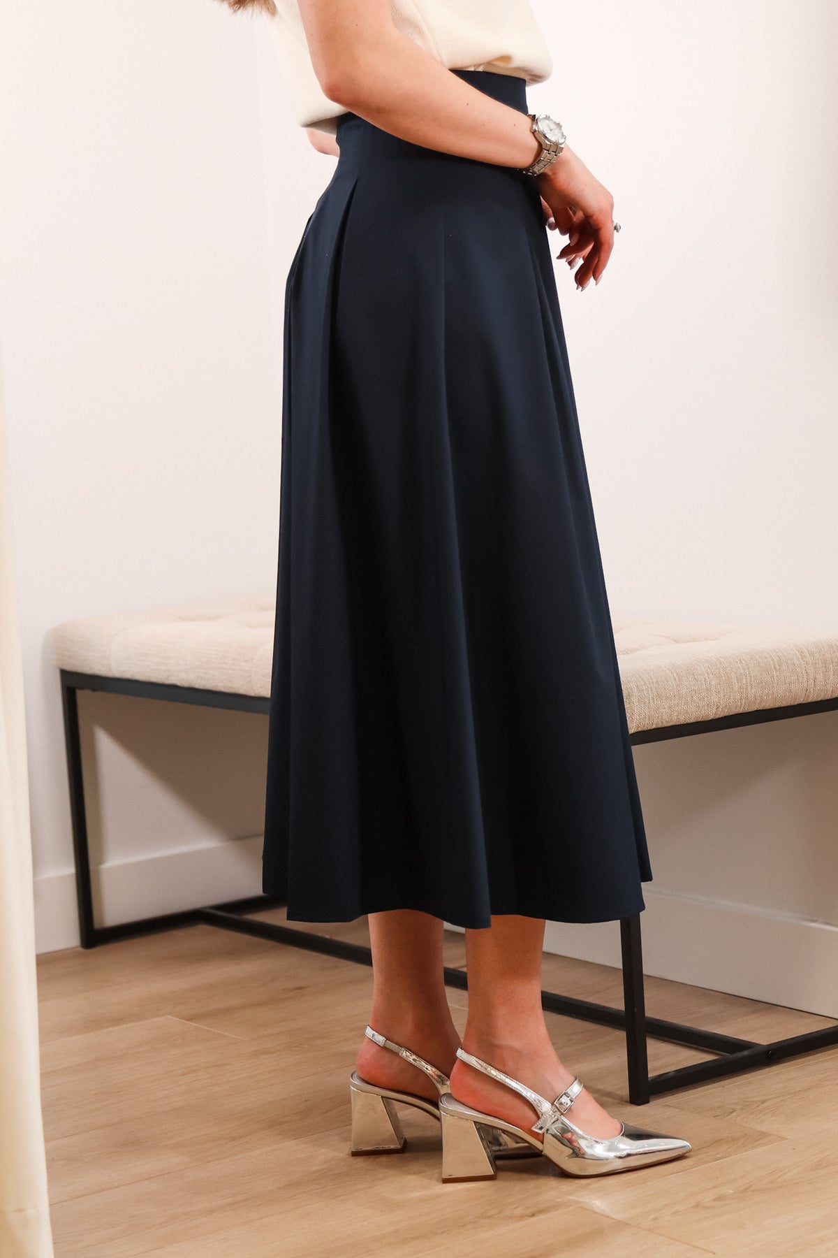 Midi skirt, navy skirt, pleated skirt, navy midi skirt