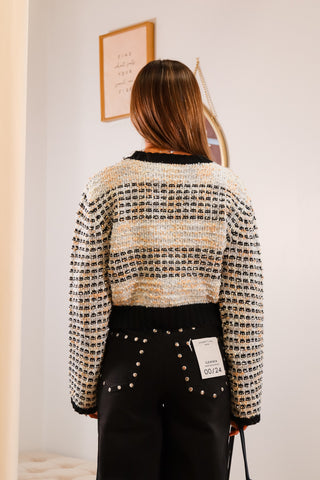 Cropped sweater, Black and white and fun patterned cropped black sweater, Fall/winter Black and white Cropped sweater